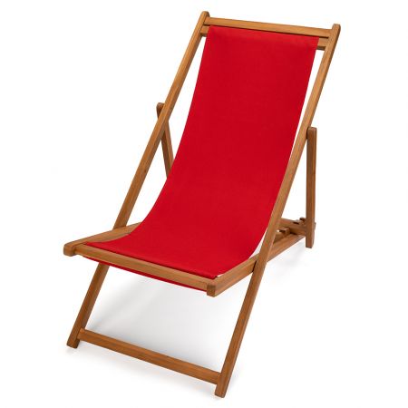 Transat rouge en bois pour le jardin