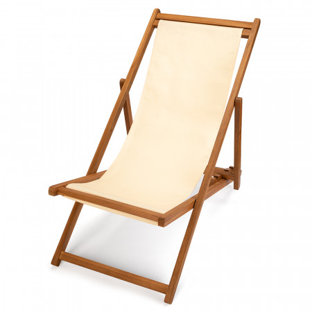 Transat de jardin en teck et toile beige