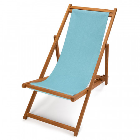 Transat de jardin en teck et toile bleu clair