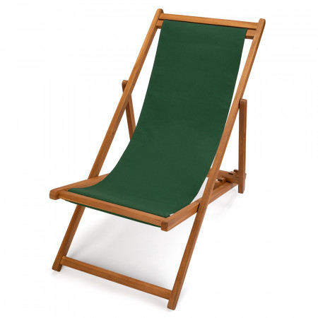 Transat de jardin en teck et toile vert foncé