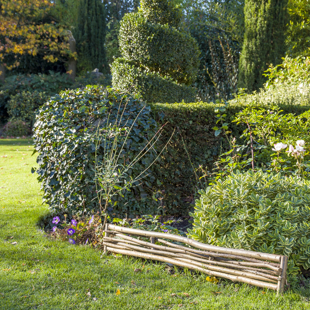 Clôture de jardin, bordures en plastique blanc plante herbe