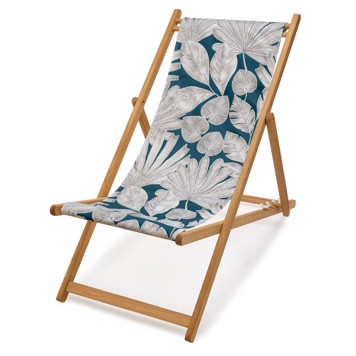 Transat de jardin traité extérieur toile motif feuilles