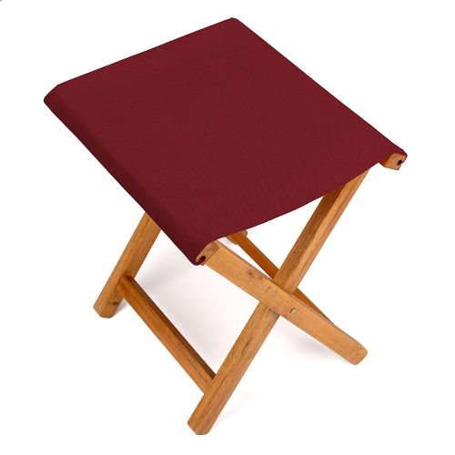 Tabouret Pliant, Acacia et Tissu Burgundy