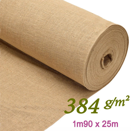 Tissu ameublement en jute 384g, Rouleau  25m