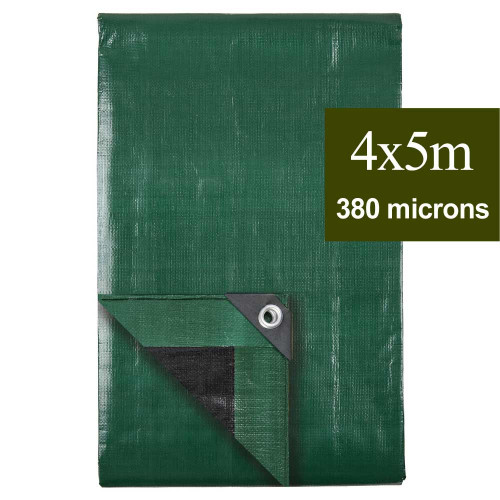 bache de protection à oeillet, en plastique noir et vert, 4m x 5m