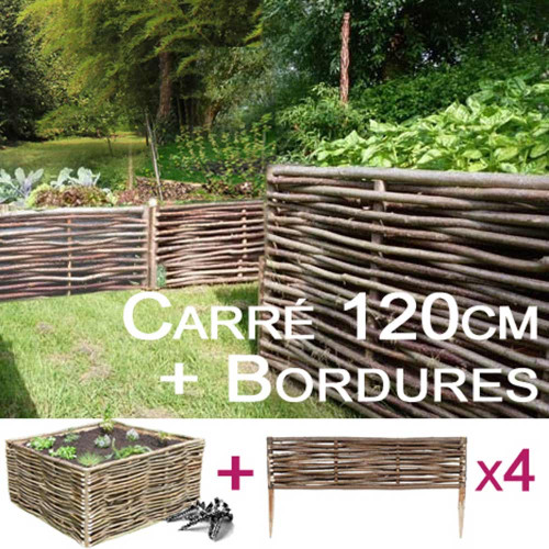 Bac carré potager 120 cm et bordure