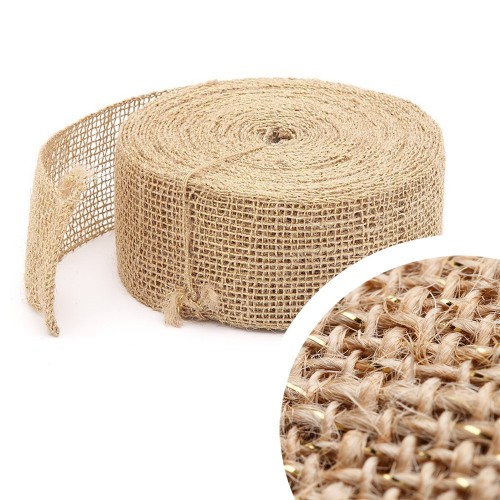 Bande de jute lurex 10m x 5cm Naturel - Or