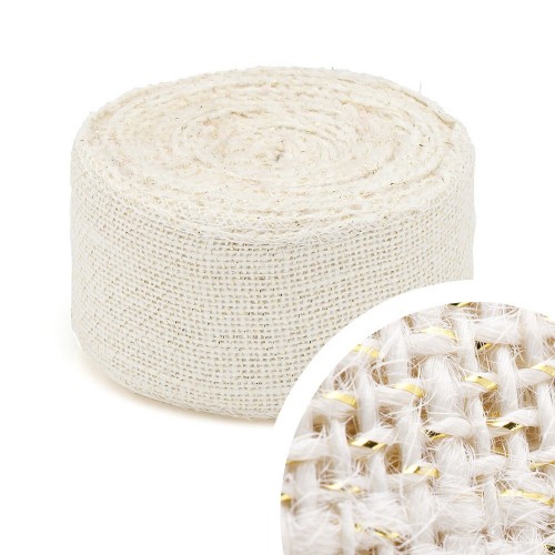 Bande de jute lurex Blanc Or 6cm x 10m