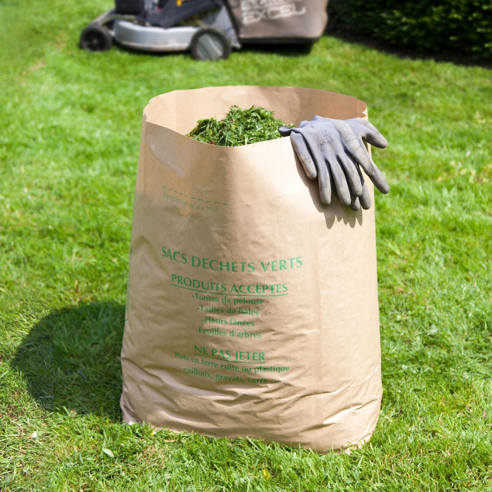 déchets verts et organiques en papier kraft biodégradable compatible compost sac pour dechets verts 2 FEUILLES végétal compostable tous dechets sac jardin ramassage herbe lot de 5 Sacs 120 Litres SOLIDE 