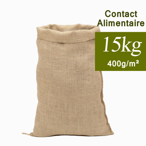 sac toile de jute bio, 15kg 41x61cm 400g, contact-alimentaire