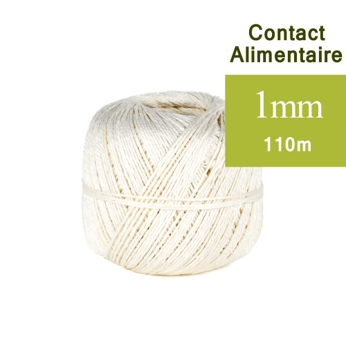 Ficelle Contact Alimentaire Lin Blanche, Fil 1mm 110m
