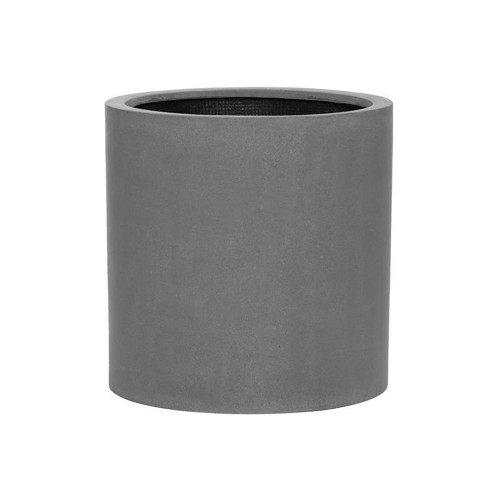 pot large d'exterieur, cylindre design en fiberstone gris h 40 cm
