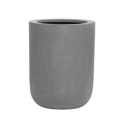 pot droit base rond et design, en fiberstone gris h:44cm