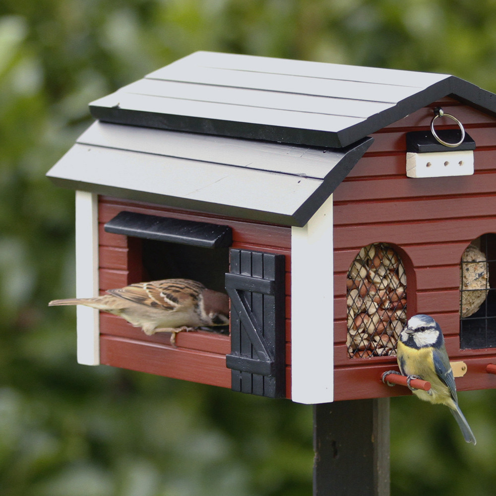 Mangeoire à oiseaux en forme de maison avec toit en écorce - Distriartisan