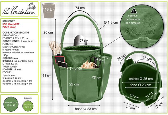 Sac jardinage et seau pour plantation potager et fleur - vert