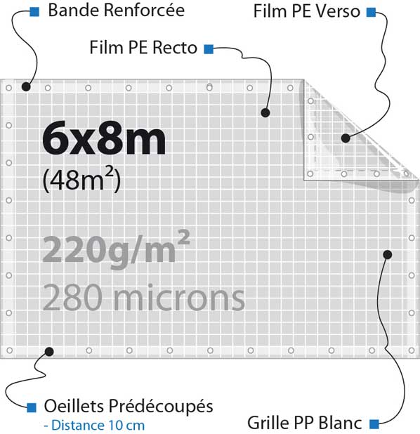 bache 6x8 à oeillet