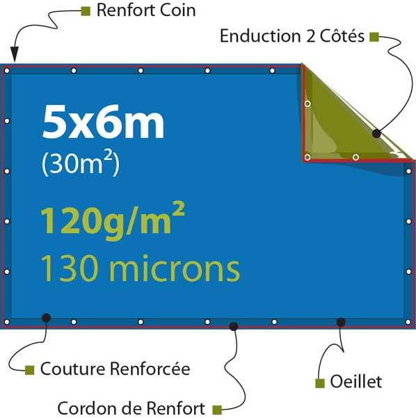 plan de bache 5m x 6m 130m