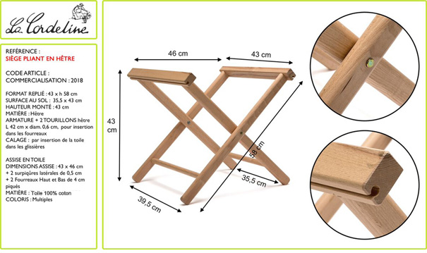 Tabouret pliant en hêtre, fiche atelier